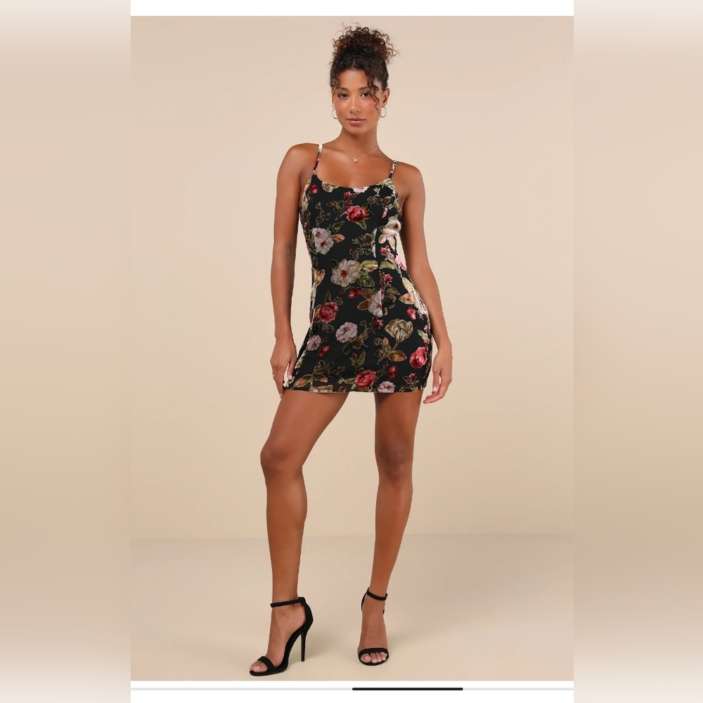 Dramatic Sweetness Black Floral Velvet Burnout Mini Dress